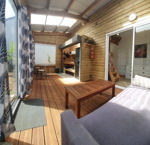 Bungalow 30m² meublé, chambre mezzanine, terrasse et jardin,